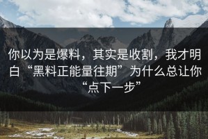 你以为是爆料，其实是收割，我才明白“黑料正能量往期”为什么总让你“点下一步”