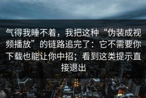 气得我睡不着，我把这种“伪装成视频播放”的链路追完了：它不需要你下载也能让你中招；看到这类提示直接退出
