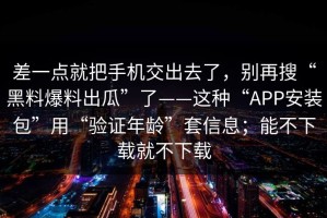 差一点就把手机交出去了，别再搜“黑料爆料出瓜”了——这种“APP安装包”用“验证年龄”套信息；能不下载就不下载