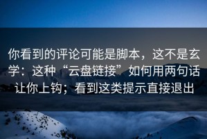 你看到的评论可能是脚本，这不是玄学：这种“云盘链接”如何用两句话让你上钩；看到这类提示直接退出