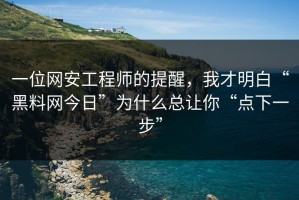 一位网安工程师的提醒，我才明白“黑料网今日”为什么总让你“点下一步”