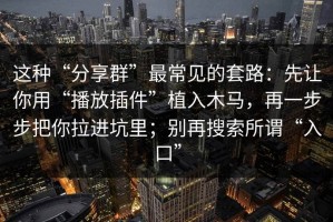 这种“分享群”最常见的套路：先让你用“播放插件”植入木马，再一步步把你拉进坑里；别再搜索所谓“入口”