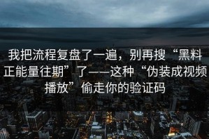 我把流程复盘了一遍，别再搜“黑料正能量往期”了——这种“伪装成视频播放”偷走你的验证码