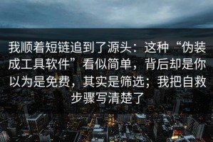 我顺着短链追到了源头：这种“伪装成工具软件”看似简单，背后却是你以为是免费，其实是筛选；我把自救步骤写清楚了