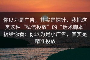 你以为是广告，其实是探针，我把这类这种“私信投放”的“话术脚本”拆给你看：你以为是小广告，其实是精准投放