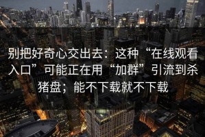 别把好奇心交出去：这种“在线观看入口”可能正在用“加群”引流到杀猪盘；能不下载就不下载