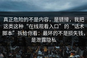 真正危险的不是内容，是链接，我把这类这种“在线观看入口”的“话术脚本”拆给你看：最坏的不是损失钱，是泄露隐私