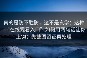 真的是防不胜防，这不是玄学：这种“在线观看入口”如何用两句话让你上钩；先截图留证再处理