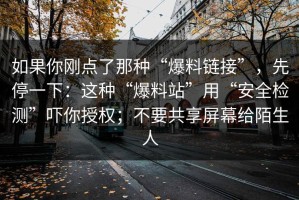 如果你刚点了那种“爆料链接”，先停一下：这种“爆料站”用“安全检测”吓你授权；不要共享屏幕给陌生人