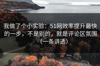我做了个小实验：51网效率提升最快的一步，不是别的，就是评论区氛围（一条讲透）