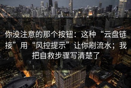 你没注意的那个按钮：这种“云盘链接”用“风控提示”让你刷流水；我把自救步骤写清楚了