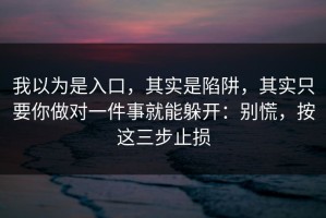 我以为是入口，其实是陷阱，其实只要你做对一件事就能躲开：别慌，按这三步止损