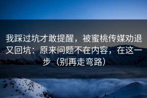 我踩过坑才敢提醒，被蜜桃传媒劝退又回坑：原来问题不在内容，在这一步（别再走弯路）