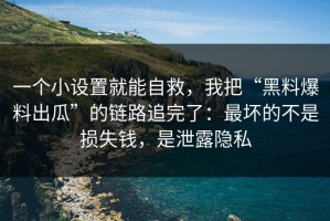 一个小设置就能自救，我把“黑料爆料出瓜”的链路追完了：最坏的不是损失钱，是泄露隐私