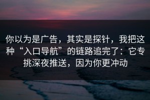 你以为是广告，其实是探针，我把这种“入口导航”的链路追完了：它专挑深夜推送，因为你更冲动
