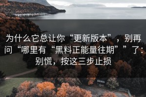 为什么它总让你“更新版本”，别再问“哪里有“黑料正能量往期””了：别慌，按这三步止损