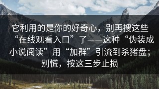 它利用的是你的好奇心，别再搜这些“在线观看入口”了——这种“伪装成小说阅读”用“加群”引流到杀猪盘；别慌，按这三步止损