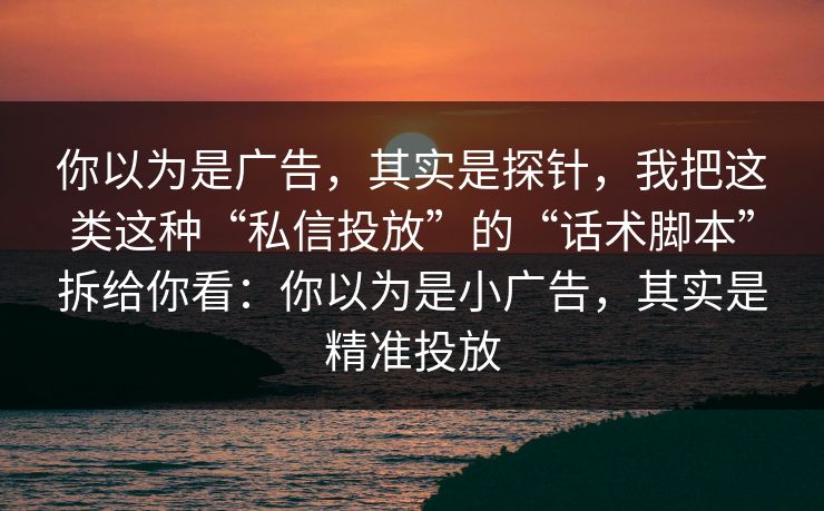 你以为是广告，其实是探针，我把这类这种“私信投放”的“话术脚本”拆给你看：你以为是小广告，其实是精准投放