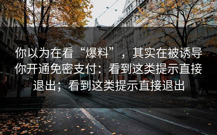 你以为在看“爆料”，其实在被诱导你开通免密支付：看到这类提示直接退出；看到这类提示直接退出