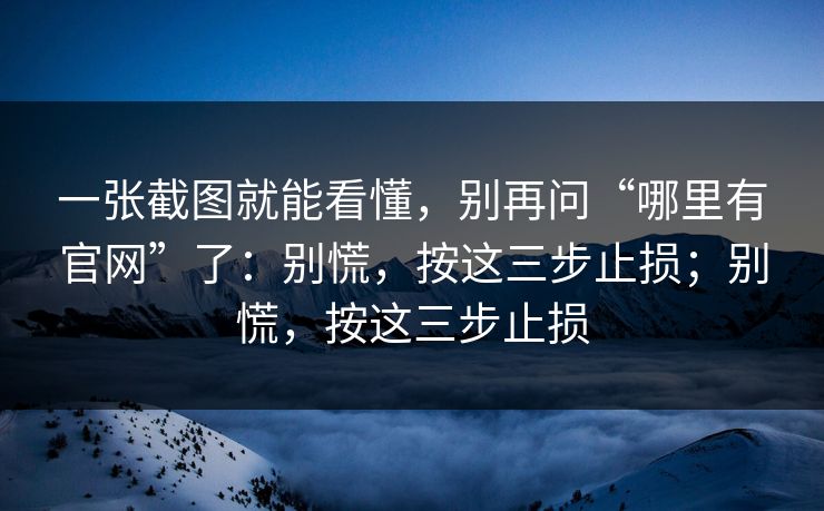 一张截图就能看懂，别再问“哪里有官网”了：别慌，按这三步止损；别慌，按这三步止损