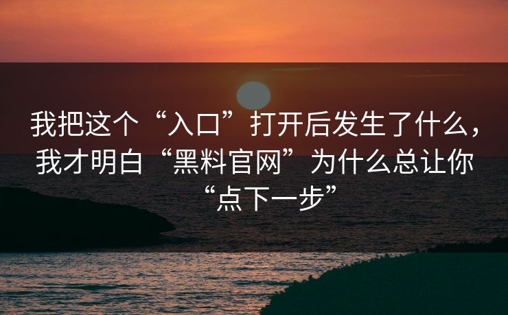 我把这个“入口”打开后发生了什么，我才明白“黑料官网”为什么总让你“点下一步”