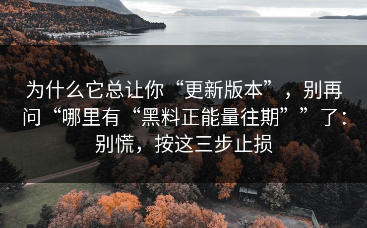 为什么它总让你“更新版本”，别再问“哪里有“黑料正能量往期””了：别慌，按这三步止损