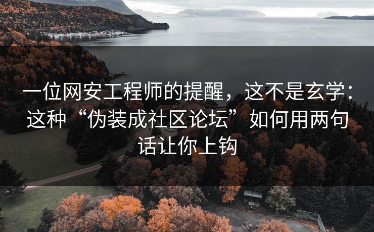 一位网安工程师的提醒，这不是玄学：这种“伪装成社区论坛”如何用两句话让你上钩