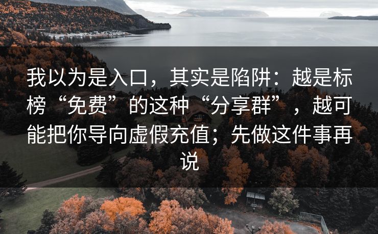 我以为是入口，其实是陷阱：越是标榜“免费”的这种“分享群”，越可能把你导向虚假充值；先做这件事再说