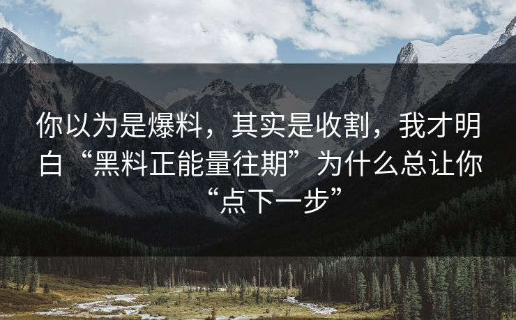 你以为是爆料，其实是收割，我才明白“黑料正能量往期”为什么总让你“点下一步”